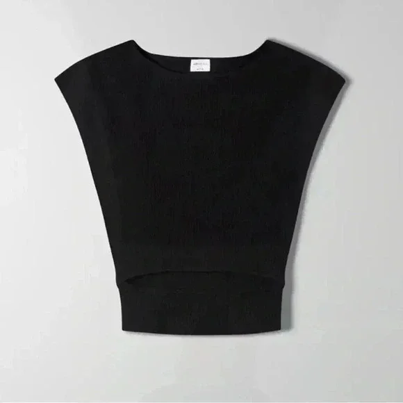 Aritzia Wilfred free Cut-Out Cropped Knit Top Black Cap sleeve Sweater size S - Picture 5 of 6